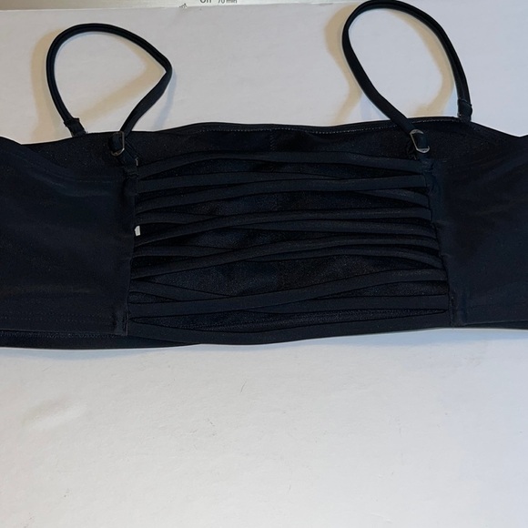 HOLLISTER  Black Floral Embroidered Bandeau Swim Top size L SUMMER SALE $10 - Picture 3 of 5